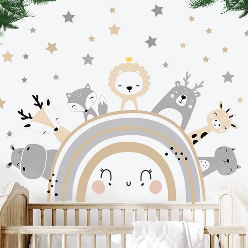 Naklejki ścienne ze zwierzętami, tęczowe naklejki ścienne do pokoju dziecięcego, dekoracja ścienna do pokoju dziecięcego