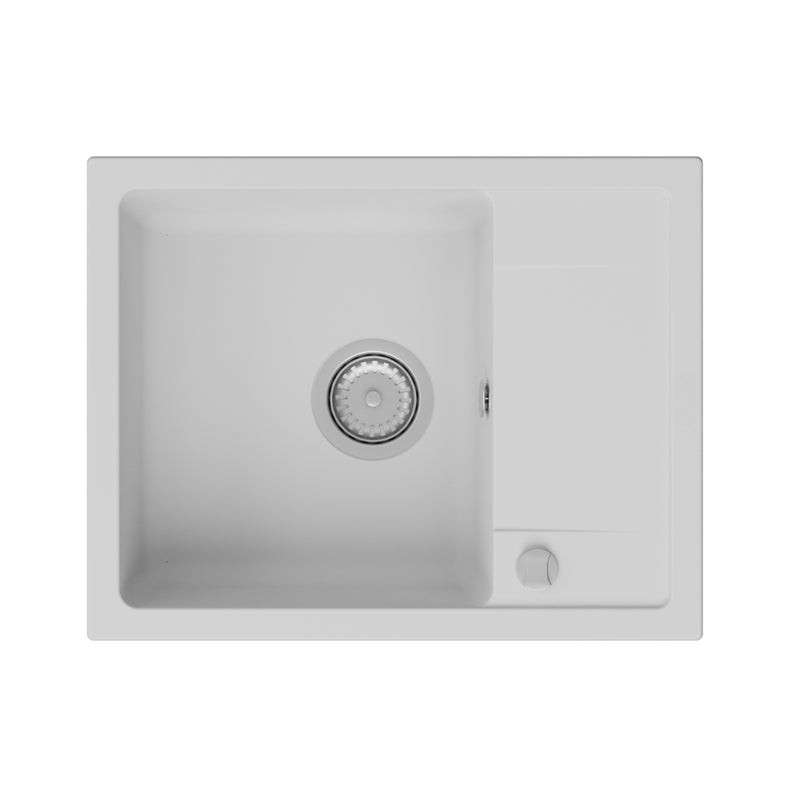 Zestaw zlewozmywak granitowy GranMaster, Smart biały 670 x 440x 16,4mm 1 komoworwy z ociekaczem, syfonem 1szt.
