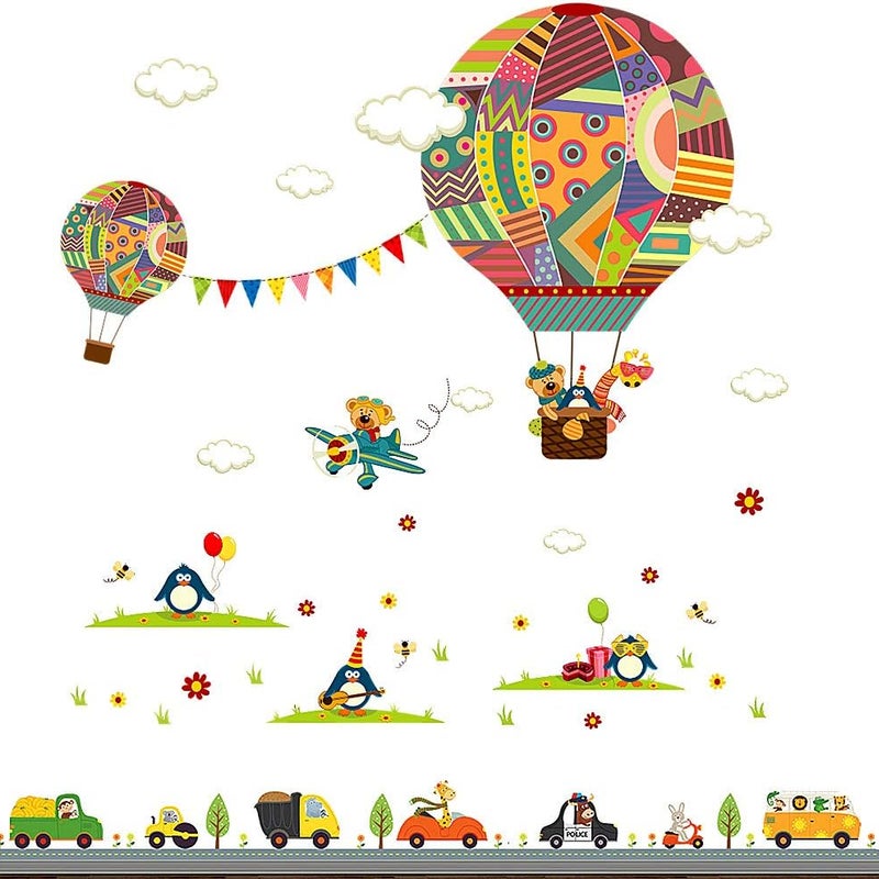 Zestaw 2 naklejek dekoracyjnych DIY dla dzieci, naklejki ścienne z balonami na ogrzane powietrze, naklejki usuwalne na samochód, dekoracja ścienna, 30
