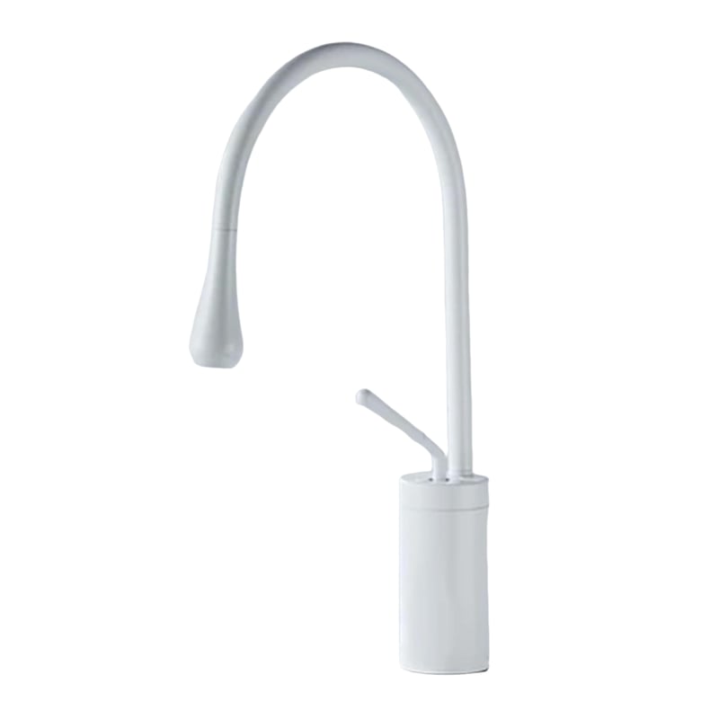 Bateria łazienkowa z obrotowym ramieniem 360° i konstrukcją kroplową, biała, o niskim profilu