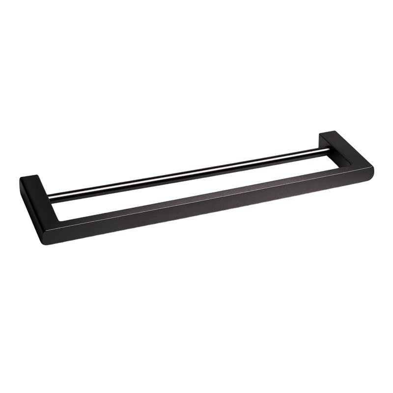 BALNEO - podwójny reling na ręczniki stal nierdzewna czarny - uchwyt na ręczniki 60 cm QARX nierdzewny - drążek łazienkowy