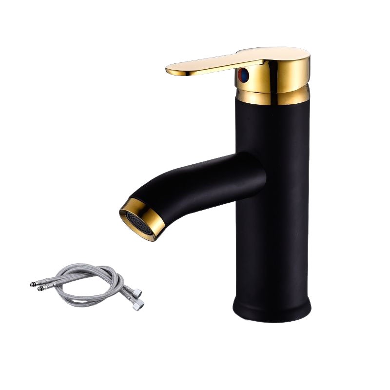 Bateria mieszaczowa do wody ciepłej i zimnej, bateria umywalkowa jednouchwytowa (kolor: krótki czarno-złoty)