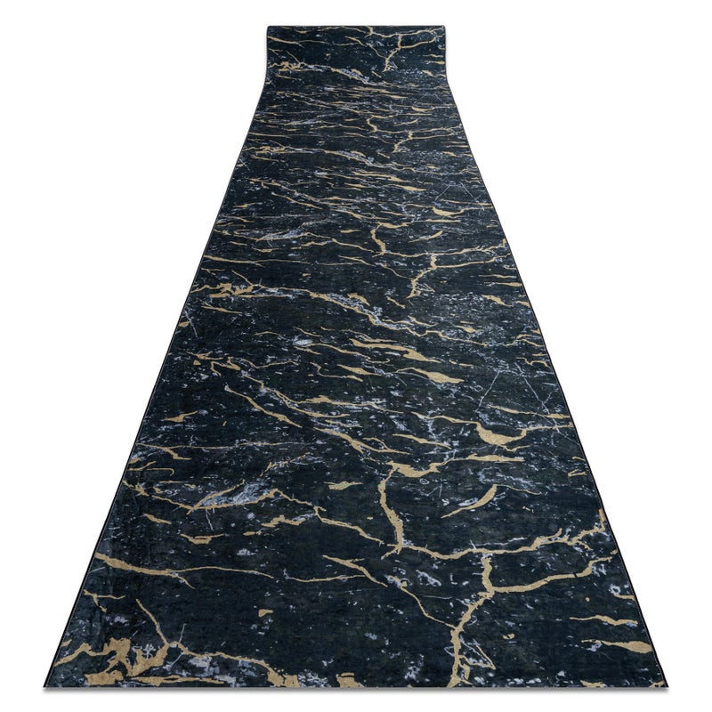CHODNIK podgumowany DO PRANIA LOTUS GALACTIC 9523 Marmur czarny / złoty 60cm 60x300 cm