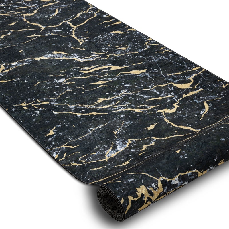 CHODNIK podgumowany DO PRANIA LOTUS GALACTIC 9523 Marmur czarny / złoty 120cm 120x660 cm
