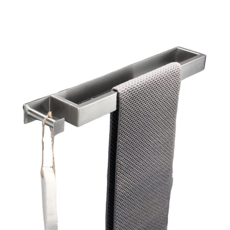 Wieszak na ręczniki bez wiercenia - drążek na ręczniki ze stali nierdzewnej 304 - z haczykiem, srebrny, 40 cm