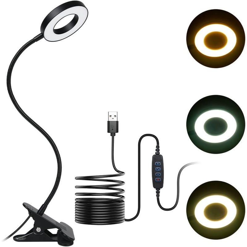 Lampka biurkowa z klipsem, 48 diod LED, 3 tryby kolorów, lampka nocna, elastyczna lampa na gęsiej szyi 360°, odpowiednia do łóżka/biurka/stolika nocn