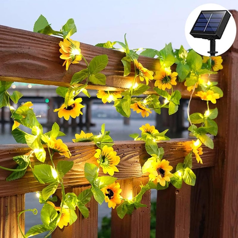Lampki solarne - Lampki w kształcie słonecznika - 10 m, 100 diod LED - Idealne do ogrodów, tarasów, ogrodzeń i dziedzińców - Białe światło
