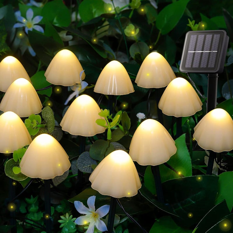 Lampki solarne - Mini lampki solarne w kształcie grzybka - 6,5 m, 30 diod LED - 8 trybów - Ciepła biel