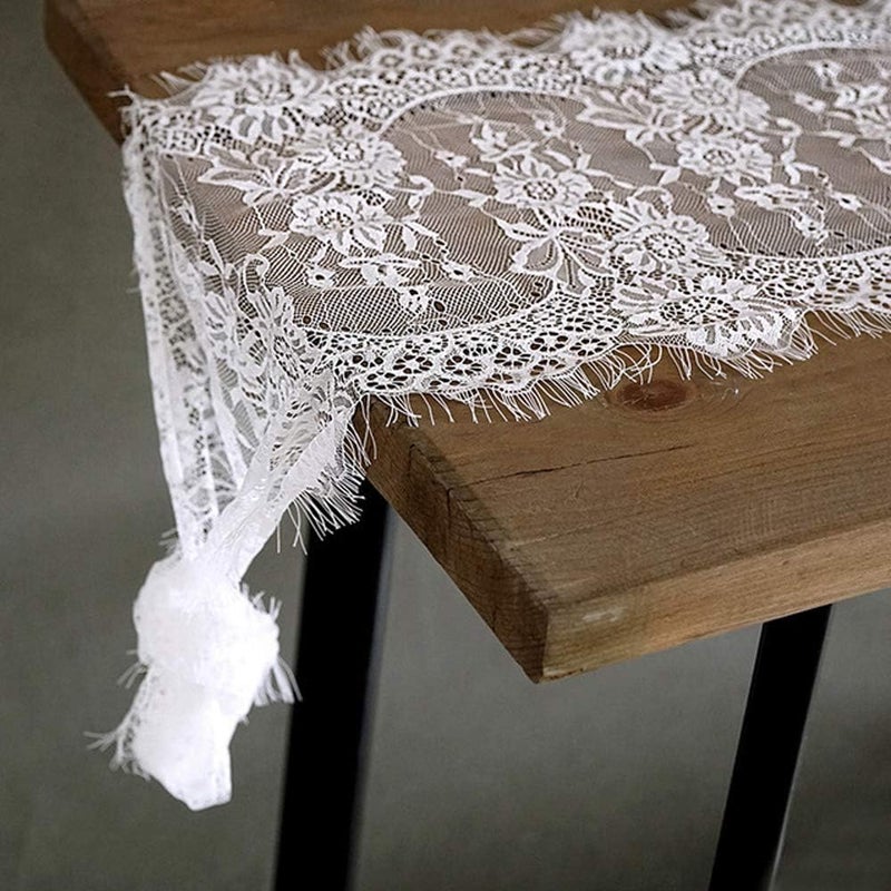 Bieżnik na stół „Biały ząb”, klasyczny obrus z motywem białych zębów, do dekoracji stołu, na domowe przyjęcie weselne, 37 cm x 300 cm (biały)