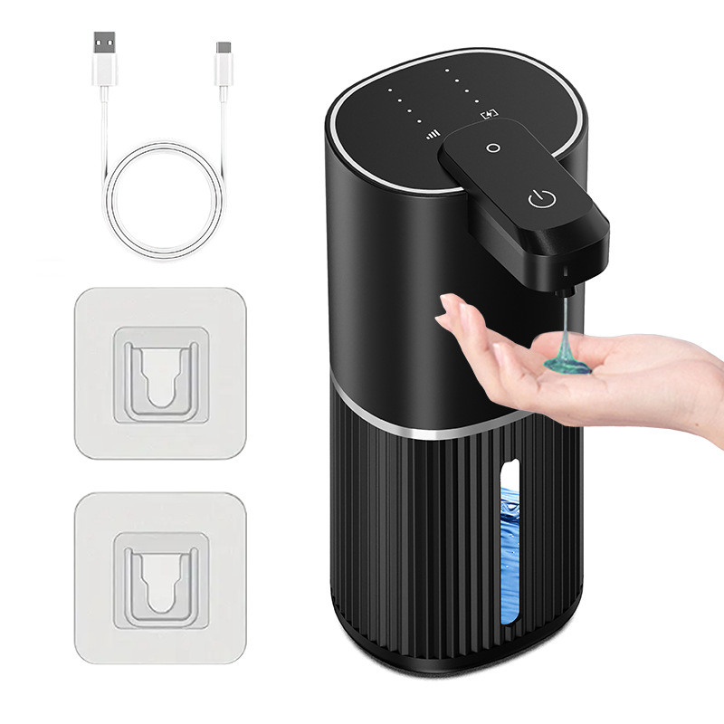 Automatyczny dozownik mydła, ładowany przez USB, 4 ustawienia, do kuchni, łazienki i szkoły (płynny, czarny)