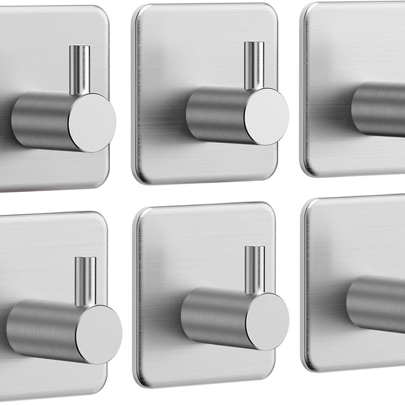 Haczyki ścienne samoprzylepne - 6 szt., wieszak na ręczniki łazienkowe, haczyki kuchenne, wieszak na ubrania, srebrne