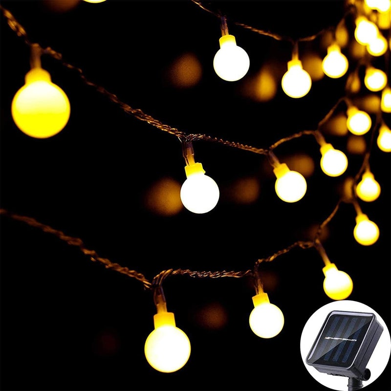 Lampki solarne, 20 diod LED, 5 metrów, 8 trybów, odpowiednie do domu, ogrodu, na imprezy i jako dekoracja świąteczna (ciepłe, białe światło)