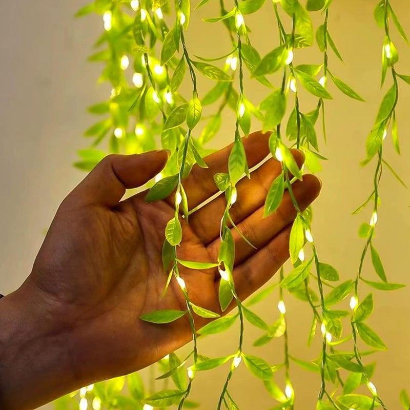 Zewnętrzne lampki solarne, zewnętrzne lampki z liści wierzby, 120 diod LED, 12 metrów