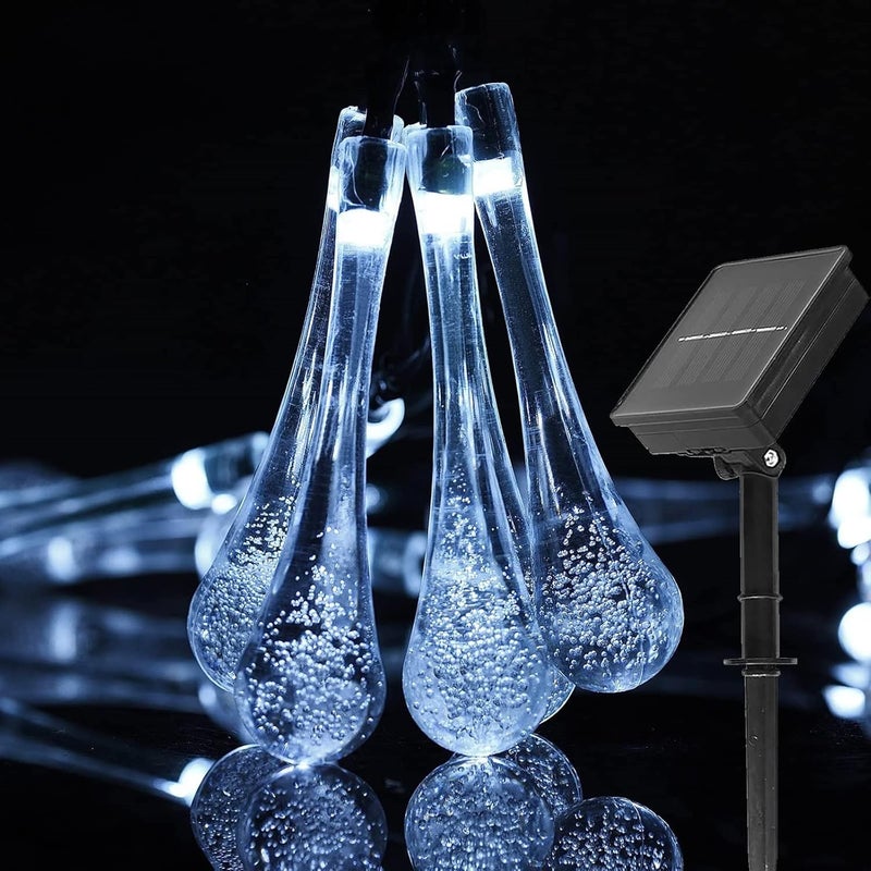 Wodoodporne, zewnętrzne lampki solarne do ogrodu, dekoracja na imprezę świąteczną (białe) 5 m 20 diod LED
