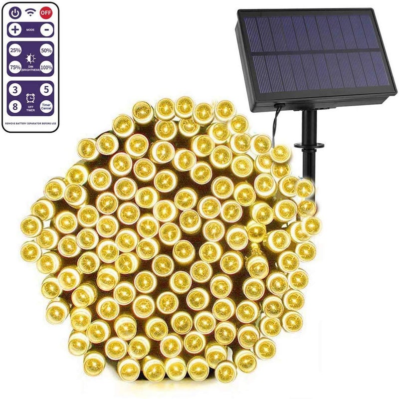 200 lampek solarnych LED, 8 trybów, z pilotem, wodoodpornych, idealnych do ogrodu, na wesele, na Boże Narodzenie (ciepłe białe światło)
