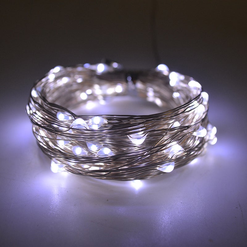Lampki solarne, 10 m, 100 diod LED, 8 trybów, idealne do dekoracji choinki, ogrodu lub balkonu, chłodne białe światło