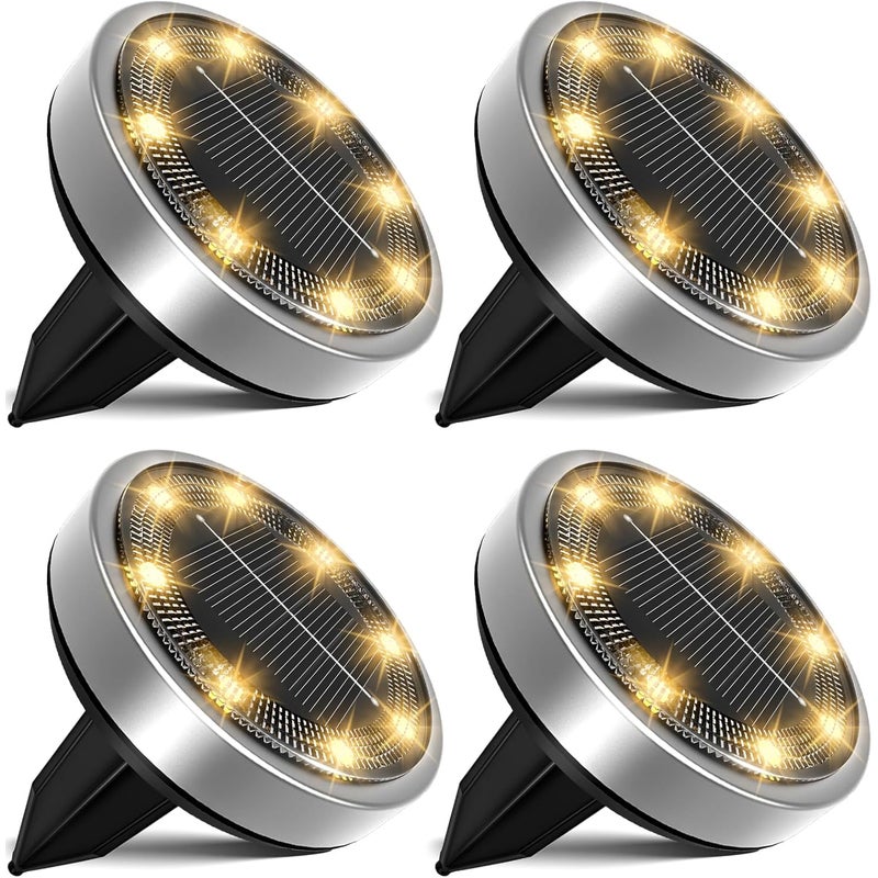 Lampa solarna, lampa gruntowa LED, lampa ogrodowa, 8 diod LED, wodoodporna, [ciepłe białe światło], zestaw 4 sztuk