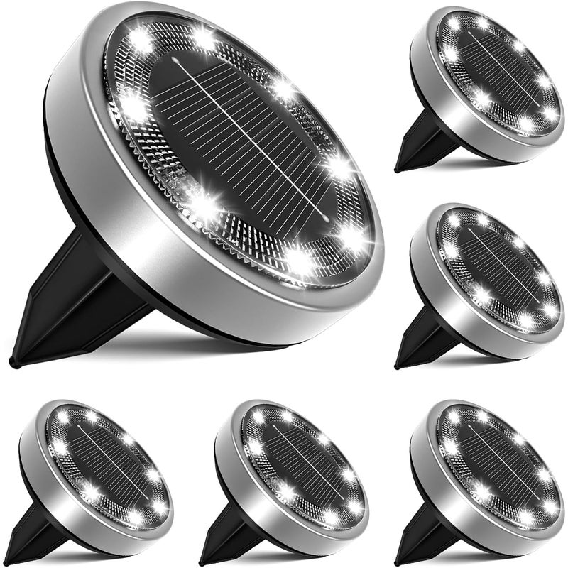Lampa solarna, lampa gruntowa LED, lampa ogrodowa, 8 diod LED, wodoodporna, [zimne białe światło], zestaw 6 sztuk