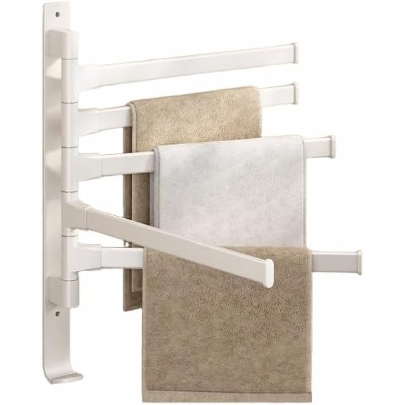 Wieszak na ręczniki ścienny, wieszak na ręczniki z 5 drążkami, obrotowy 180°, nie wymaga wiercenia, odpowiedni do łazienek i kuchni, biały