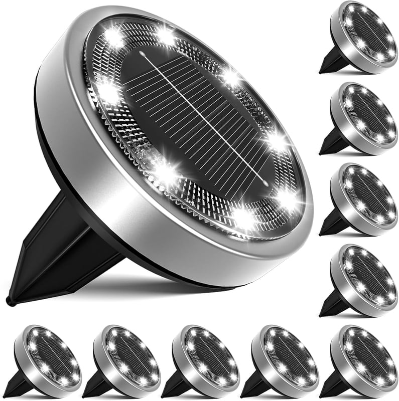 Lampa solarna, lampa gruntowa LED, lampa ogrodowa, 8 diod LED, wodoodporna, [zimne białe światło], opakowanie 10 szt.
