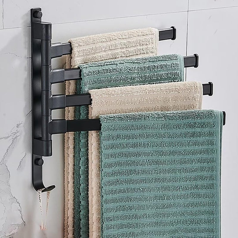 Wieszak ścienny na ręczniki, wieszak na ręczniki z 4 obrotowymi drążkami 180°, samoprzylepny, do łazienki i kuchni, czarny