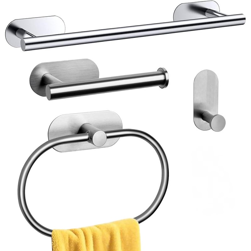 Zestaw akcesoriów łazienkowych 4-częściowy, drążek na ręczniki ze stali nierdzewnej, uchwyt na papier toaletowy, haczyk na ręczniki