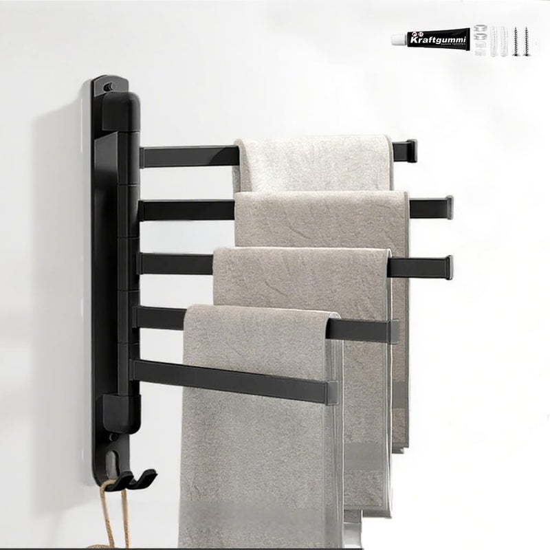 Samoprzylepny, nie wymagający wiercenia, obrotowy o 180° wieszak na ręczniki ze stali nierdzewnej z 5 obrotowymi ramionami, odpowiedni do łazienki i