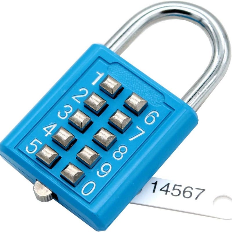(Niebieska) Kłódka ze stali nierdzewnej z 10-cyfrowym kodem szyfrowym, bezkluczykowa, do użytku na boiskach sportowych i siłowniach