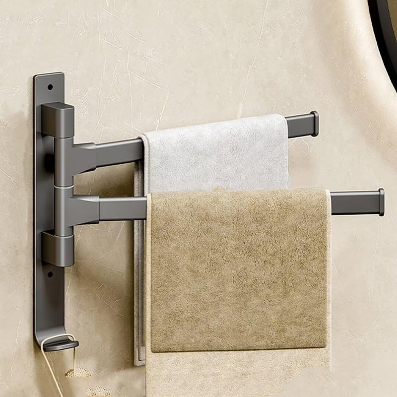 Wieszak na ręczniki łazienkowe z 2 obrotowymi drążkami 180°, wieszak na ręczniki bez wiercenia, montowany na ścianie