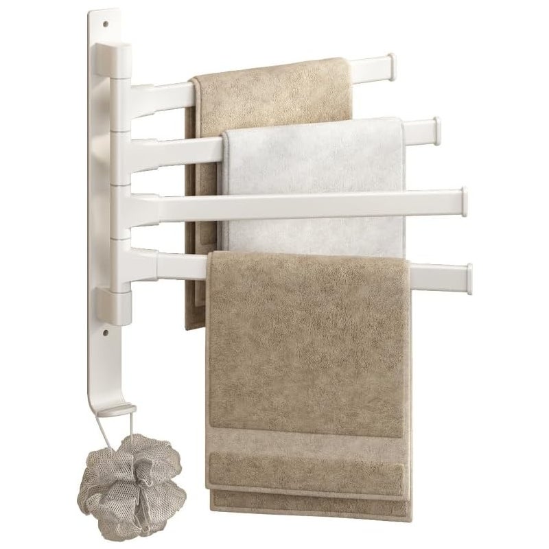 Wieszak na ręczniki ścienny, wieszak na ręczniki z 4 drążkami, obrotowy 180°, nie wymaga wiercenia, odpowiedni do łazienek i kuchni, biały