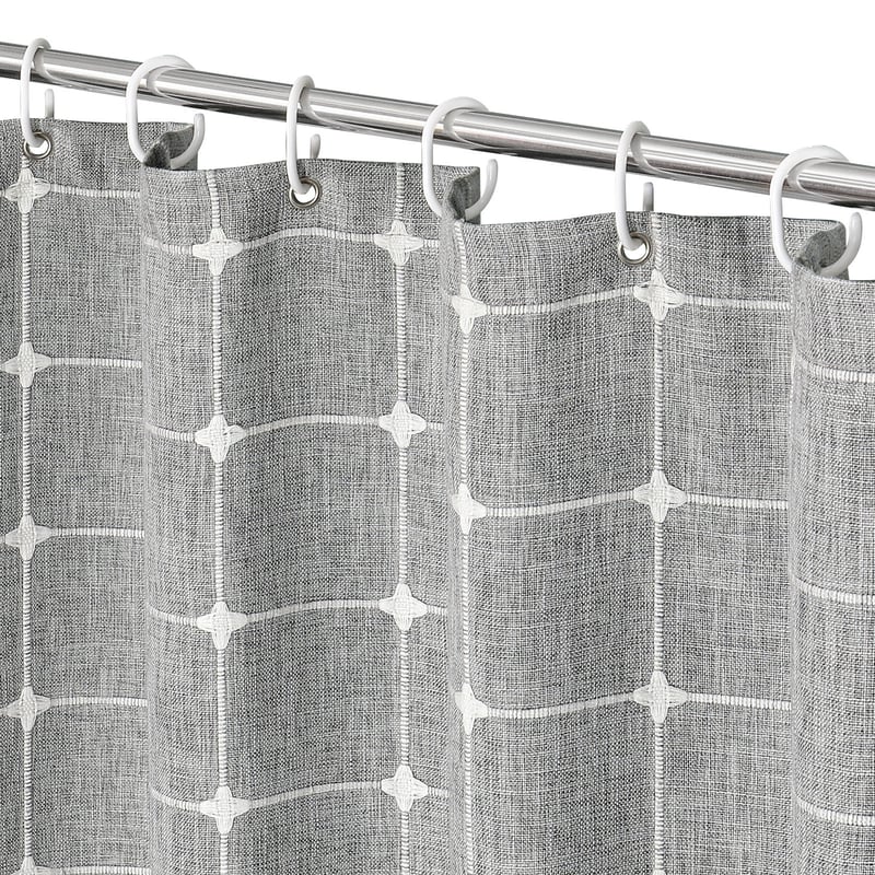 Zasłona prysznicowa w stylu boho, zasłona prysznicowa z frędzlami w kratkę, 183 x 213 cm (szara)