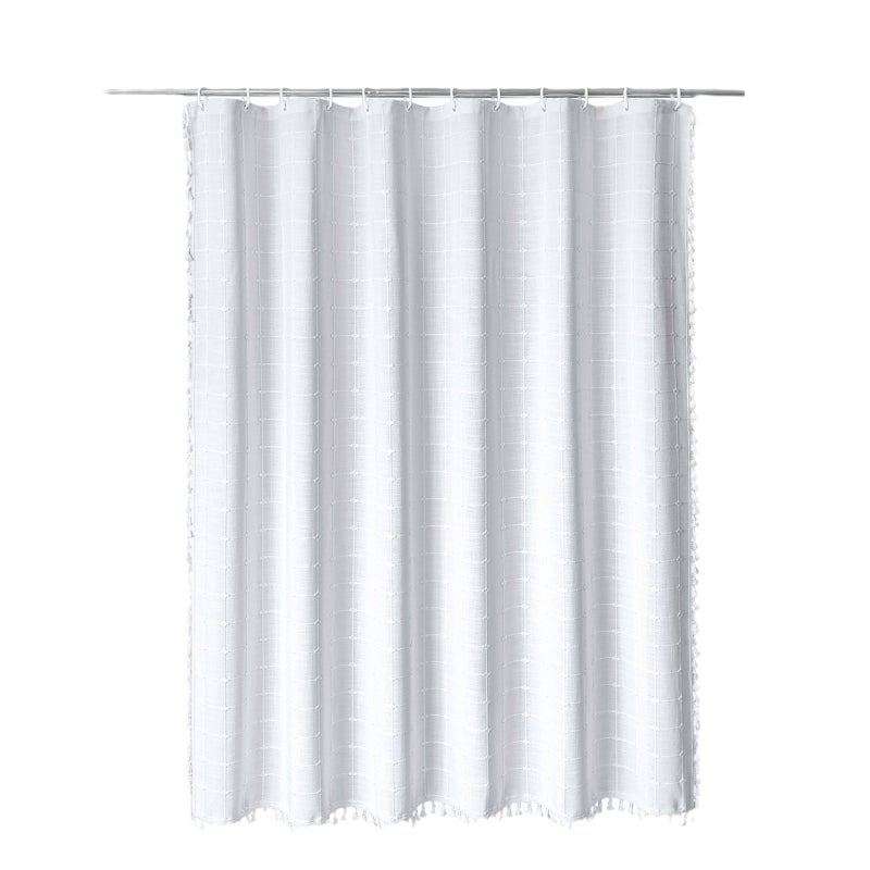 Zasłona prysznicowa w stylu boho, zasłona prysznicowa z frędzlami, 183 x 213 cm (biała)