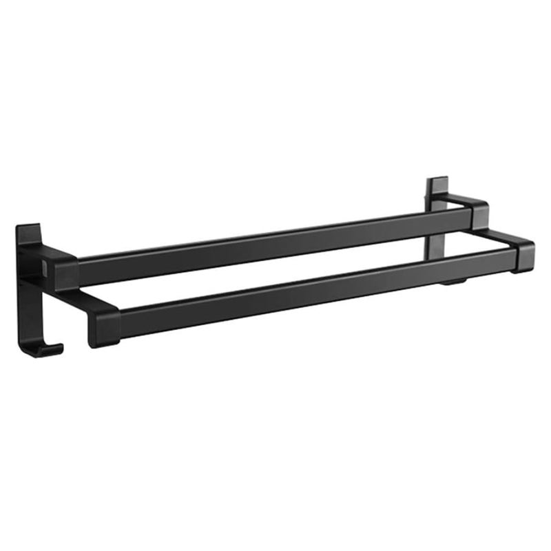 Wieszak na ręczniki łazienkowe z dwoma drążkami i dwoma haczykami, 40 cm, czarny