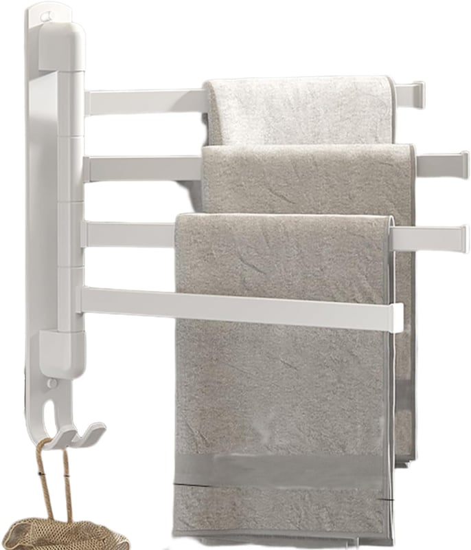 Samoprzylepny wieszak na ręczniki ze stali nierdzewnej z obrotem o 180° i 4 ramionami do łazienki i kuchni