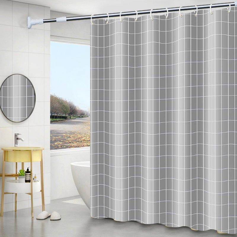 Zmywalna, wodoodporna i odporna na pleśń zasłona prysznicowa z haczykami, wzór w szarą kratkę, 200 cm x 240 cm