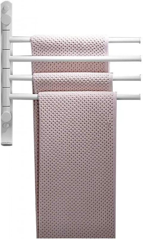 Wieszak na ręczniki łazienkowe, obrotowy, ścienny, czteroramienny, z haczykami, biały