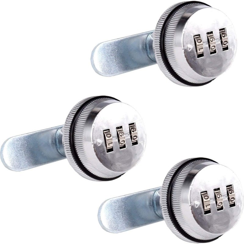 Zamek szyfrowy z krzywką 2 cm/0,79 cala, ze stopu cynku, z kodem zabezpieczającym na hasło, w kolorze jasnego chromu, do szafek (3 produkty)