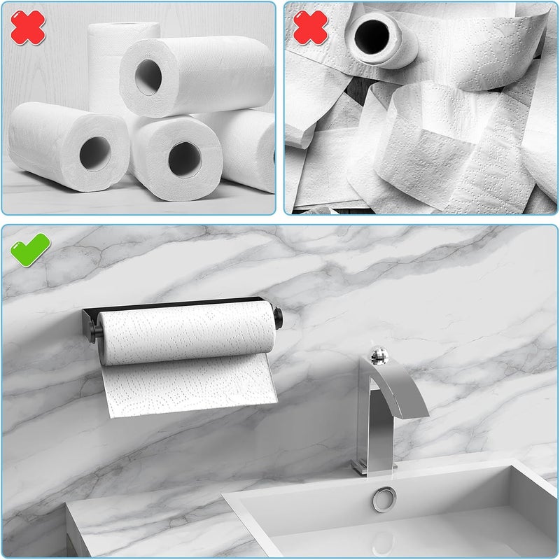 Uchwyt ścienny na ręczniki papierowe ze stali nierdzewnej do kuchni, spiżarni, zlewu, łazienki, 28 cm, czarny