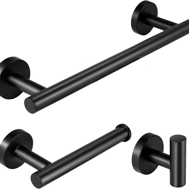 Zestaw akcesoriów łazienkowych, drążek prysznicowy, uchwyt na papier toaletowy i haczyk, 3 sztuki, czarny