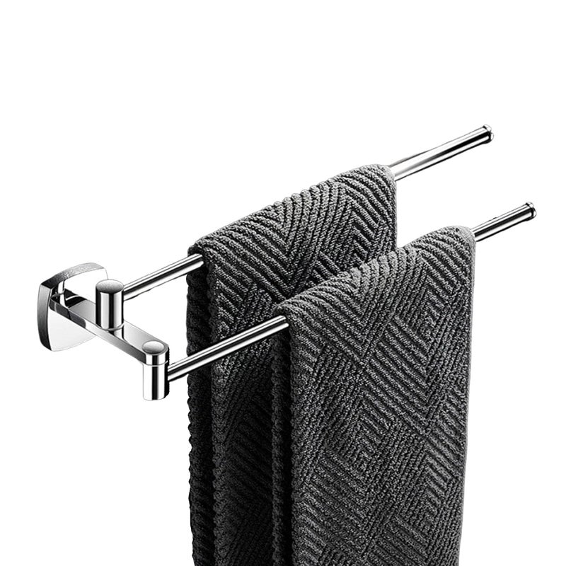 Wieszak na ręczniki obrotowy do łazienki, ścienny, z 2 drążkami, 34,3 cm, srebrny