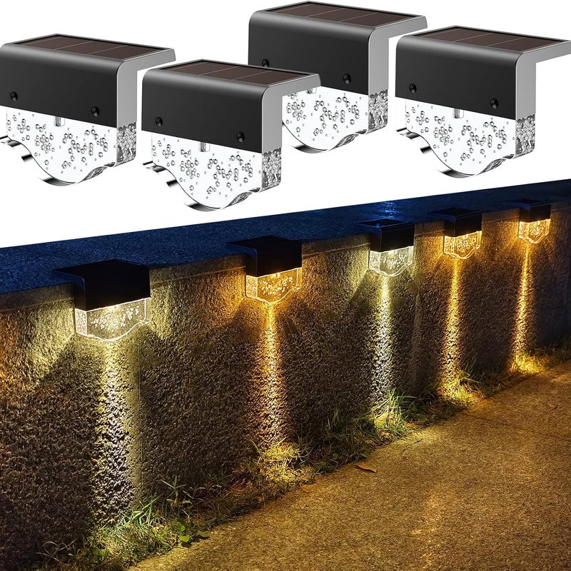 Lampy solarne do dekoracji ogrodu, schodów i stopni, 2 tryby, ciepłe białe światło + bursztynowa dioda LED