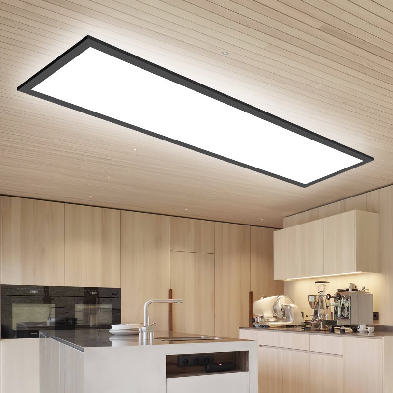 LOVHAUS Panel LED Z Pilotem 100x25cm, Wewnętrzny Regulowany Panel LED 3000K-6500K, Czarna Lampa Sufitowa LED 110LM/W Do Salonu Biura Sypialni