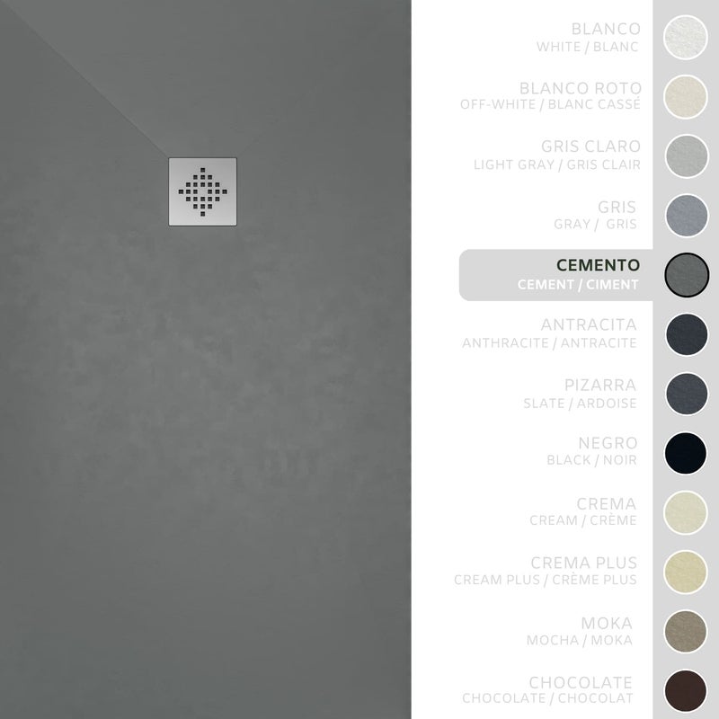 SOULHOME Brodzik prysznicowy– Żywica– Gel Coat– Gładka/Kamienna tekstura – Antypoślizgowy – Kolor cementowoszary – 150x100- Niski 3 cm– Standard