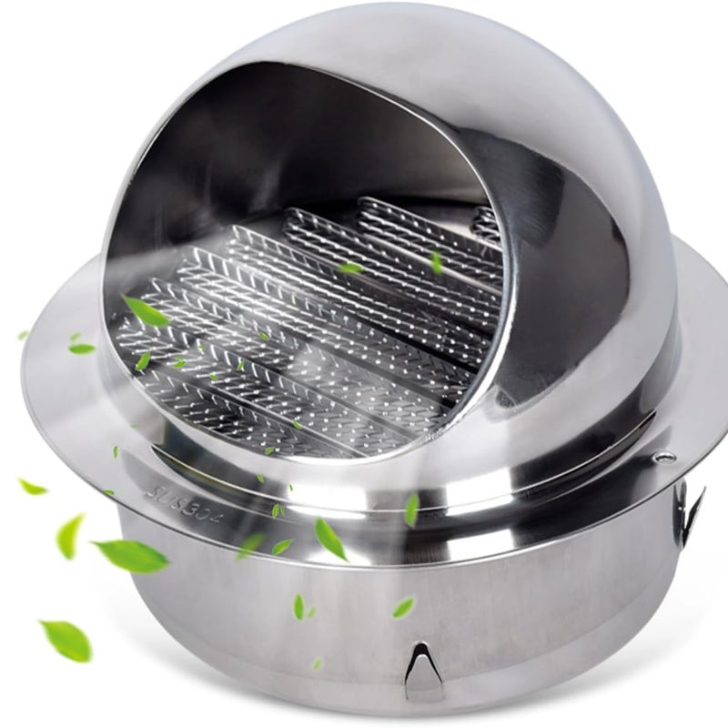 Kratka wentylacyjna 150 mm, okrągła osłona przeciwdeszczowa ze stali nierdzewnej, kratka wentylacyjna do łazienki