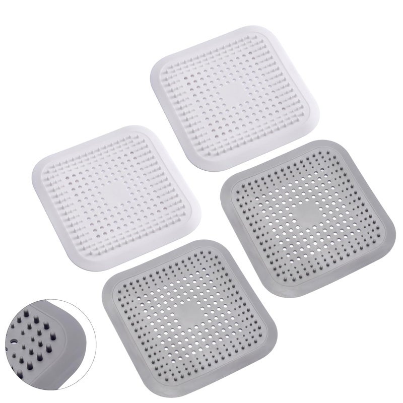 Zestaw 4 silikonowych łapaczy włosów z przyssawkami i uniwersalnymi filtrami do łazienki, wanny i kuchni (biały i szary)