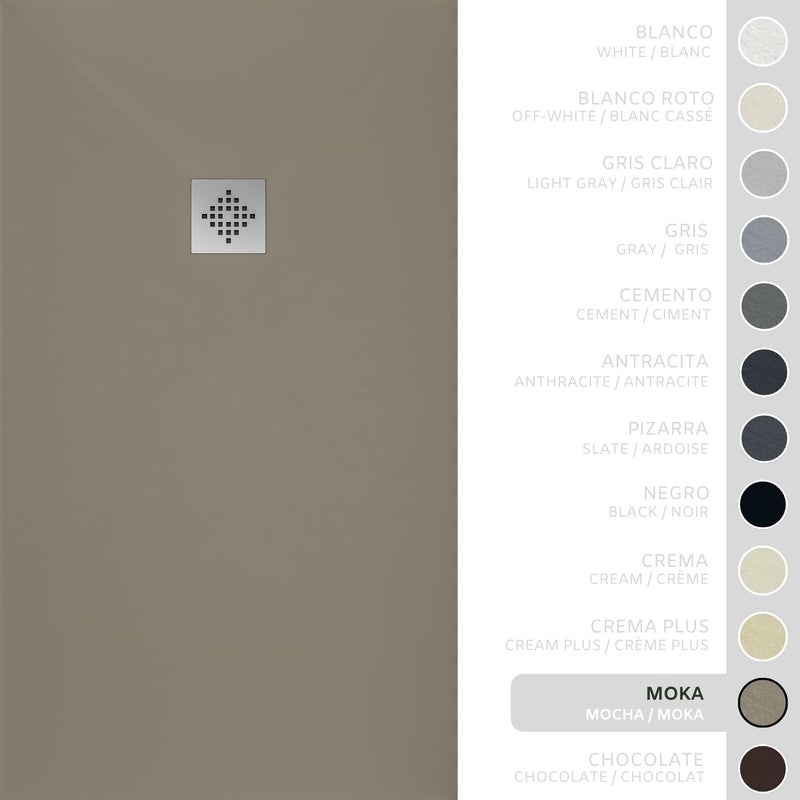 SOULHOME Brodzik prysznicowy– Żywica– Gel Coat– Gładka/Kamienna tekstura – Antypoślizgowy – Kolor Moka – 150x90- Niski 3 cm– Standard