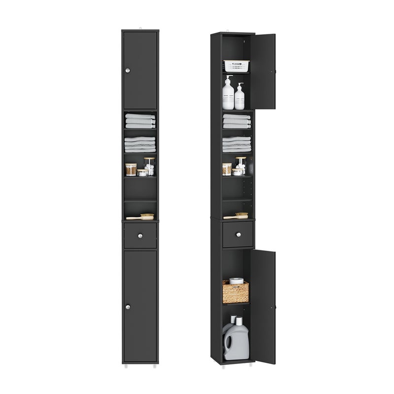 SoBuy Szafka łazienkowa słupek regał z szufladą półki czarna BZR34-II-SCH