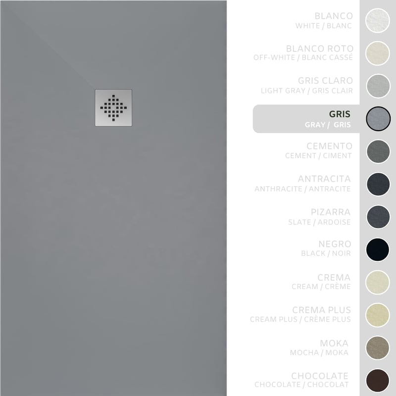 SOULHOME Brodzik prysznicowy– Żywica– Gel Coat– Gładka/Kamienna tekstura – Antypoślizgowy – Kolor szary – 75x75- Niski 3 cm– Standard