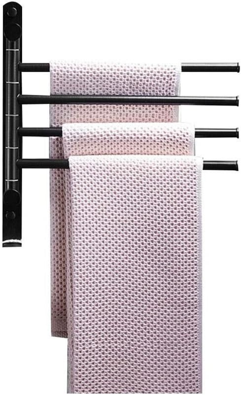 Wieszak na ręczniki łazienkowe, obrotowy, ścienny, czteroramienny, z haczykami, czarny