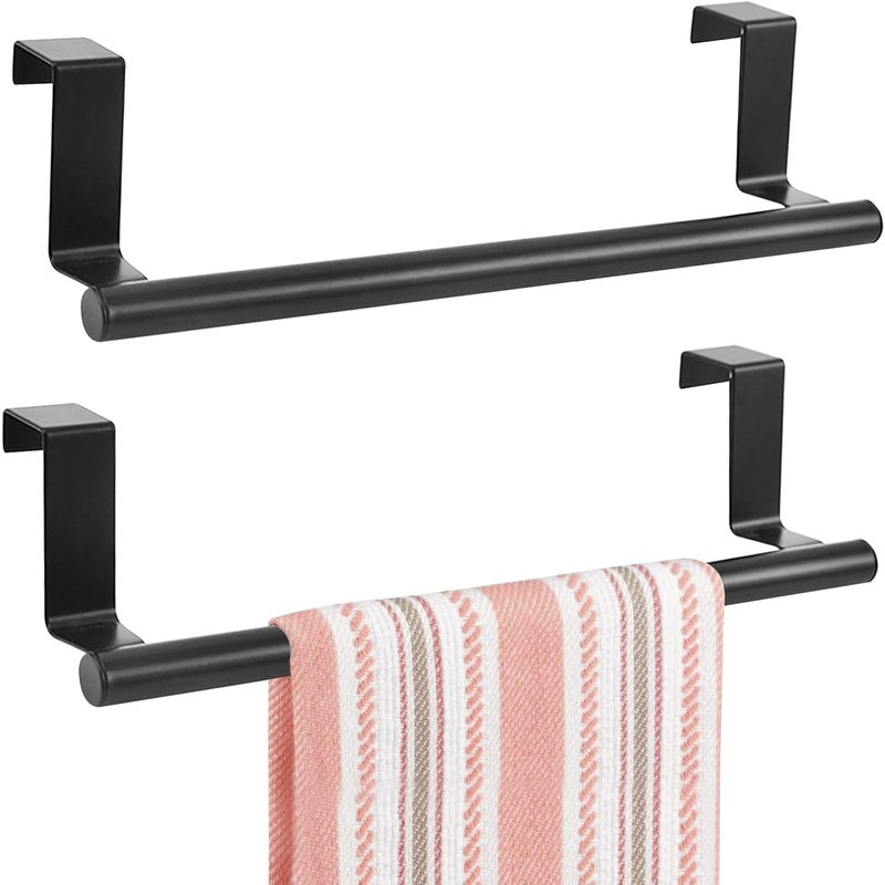 Wieszak na ręczniki na drzwi, nie wymagający wiercenia, do kuchni, łazienek i garderoby, 36 cm, 2 sztuki (czarny)